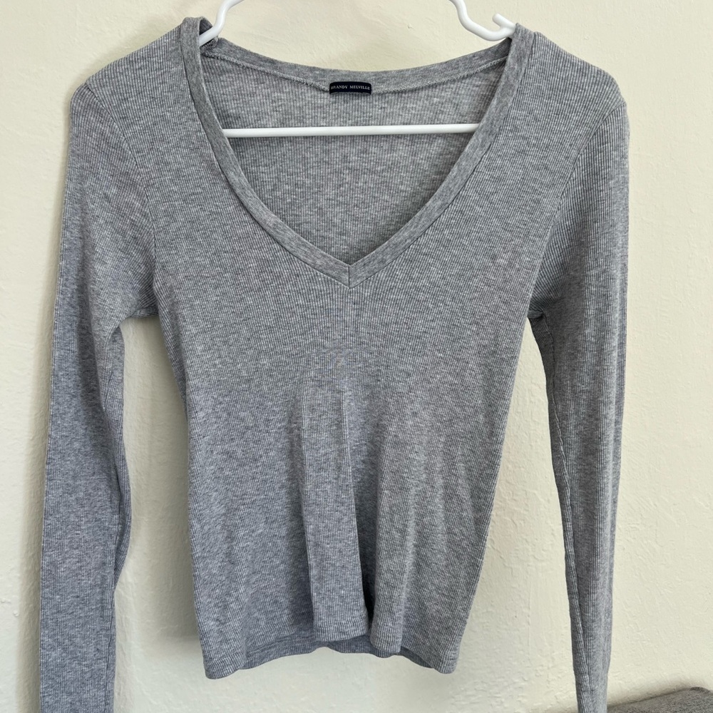 Brandy Melville Grey V-neck Long Sleeve